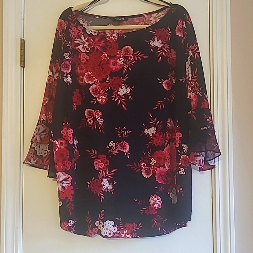 Women's Black Floral Blouse, 3X